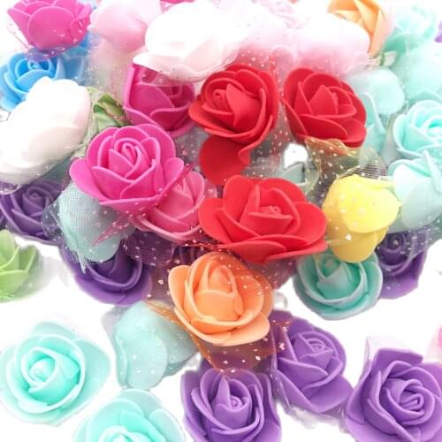 50Pcs/lot 3.5cm Mini PE Foam Rose Heads Artificial Silk Flowers For Home Garden DIY Pompom Wreaths Wedding Decor Supplies