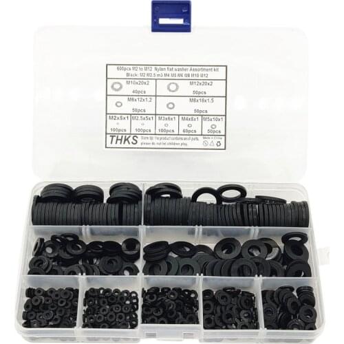 600Pcs Black Nylon Rubber Flat Washer Assortment Kit for M2 M2.5 M3 M4 M5 M6 M8 M10 M12 Plain Repair Washer Furniture Gasket Kit