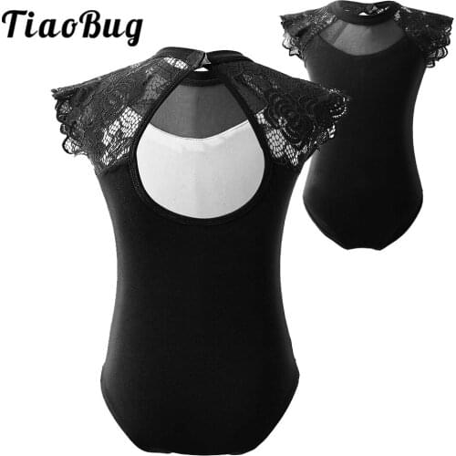 Ballet Leotards for Girls Leotard Sleeveless Lace Shoulder Solid Hollow Back Ballet Dance Gymnastics Leotard Jumpsuit Body Suit