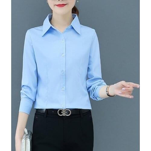 White Shirt Women Tops Long Sleeve Blouse Office Ladies Tops Casual Lapel Button Up Slim Blus Shirts Work Korean Autumn Blouses