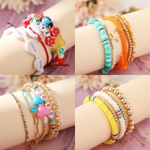 Bohemia Colourful Beads Bracelets Rainbow Heart Letter Strand Bracelets Kit Kids Fashion Jewelry For Girls Women Jewerly Gifts