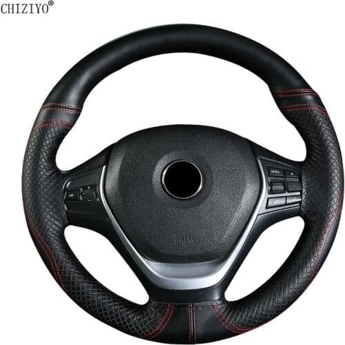 38cm Car Genuine Leather Braiding Cover Non-slip Breathable Steering Wheel Cover Auto Interior Parts with Needle Thread
