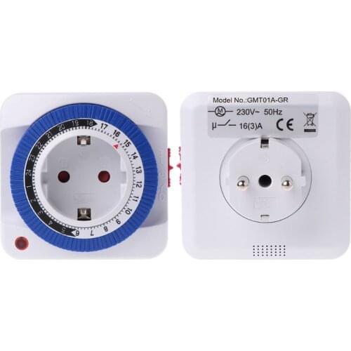 EU 24 Hours Timer Switch Socket 230V 16A 15min to 24H Programmable Energy Saving Mechanical Program Timer Switch Socket