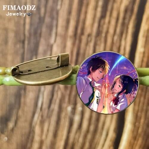 FIMAODZ Kimi no Na wa Your Name Brooches Pins for Women Men Miyamizu Mitsuha Tachibana Anime Figure Badge Pin Lovers Gift