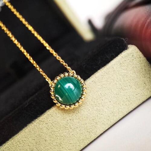 Famous brand 925 Sterling Silver Jewelry For Women malachite bead Pendants Rose Gold Necklace Luxcy ball Necklace Party Jewelry