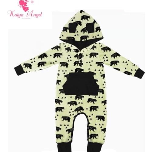Kaiya Angel Hooded Jumpsuit Baby Boys Girls Rompers Long Sleeve Cotton Baby Rompers With Pocket Toddler Clothing 0-24M