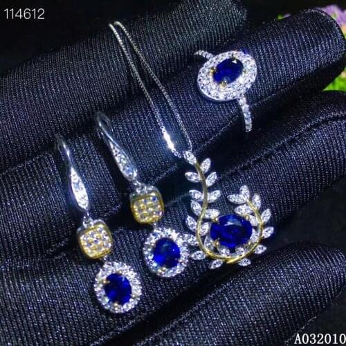 KJJEAXCMY fine jewelry 925 sterling silver inlaid natural sapphire earrings ring pendant classic girl suit support test