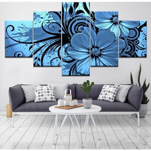 Beautiful Blue Flower 5 Piece Canvas Wallpapers modern Poster Modular art painting for Living Room Home Decor