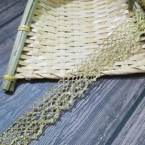 1Yards High Quality Lace Fabric Curtain 2.1cm Guipure Gold Lace Ribbon Sewing Crafts Materials Laces For Clothes dentelle E08
