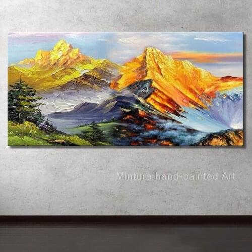 Mintura Hand Painted Oil Painting On Canvas Abstract Golden Mountain Paintings Wall Art Picture Home Decoration For Living Room