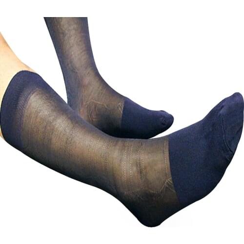 Men Silk Formal Sexy Socks For Leather Shoes Sheer TNT Male Socks Good Quality At Play Gay Navy