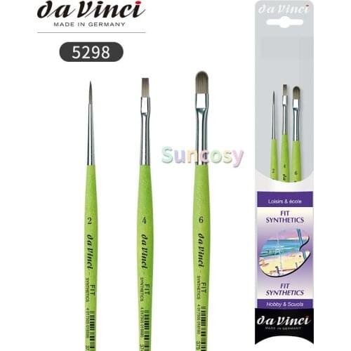 Da Vinci Student Series 5298 Fit for School and Hobby Paint Brush Set, Synthetic with Green Matte Handle, 3 Brushes