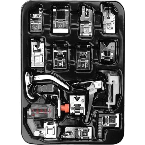 16pcs Sewing Machine Presser Foot Kit Hem Foot Spare Parts Accessories for Brother Singer Blind Stitch Darning Presser Feet