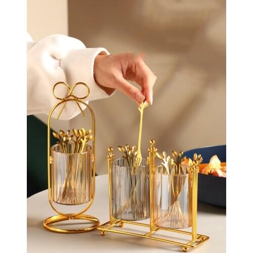 Metal Glass Tableware Set European Tableware Storage Jar Household Fruit Fork Spoon Home Decoration Desktop Decoration Gift