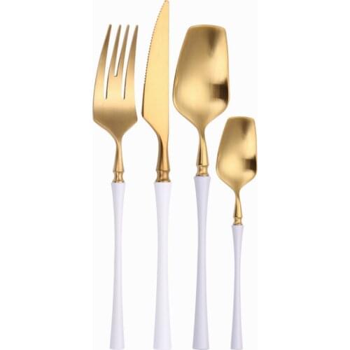 White Gold Stainless Steel Cutlery Set Tableware Forks Knives Golden Kitchen Spoons Fork Spoon Set Dinnerware Golden Cutlery Set