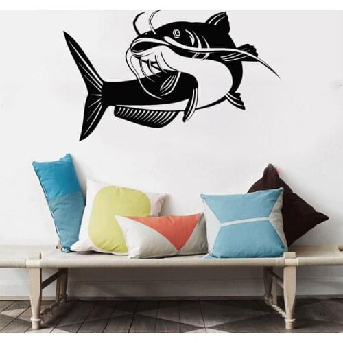 Catfish Wall Stickers Fishing Club Window Mural Bass Fish Vinyl Wall Decal Fisher Hobby Big O276