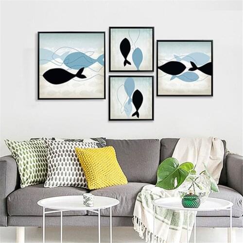 Kids Room Decoration Fish Painting Canvas Poster Nordic Abstract Wall Art Picture Living Room Bathroom Decor