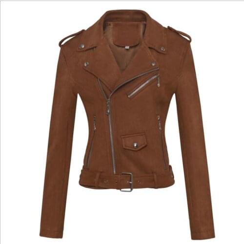 New Women Autumn Spring Fake Suede Faux Leather Jackets Sashes Lady Motorcycle Coats Biker Zipper Pocket Streetwear J3449