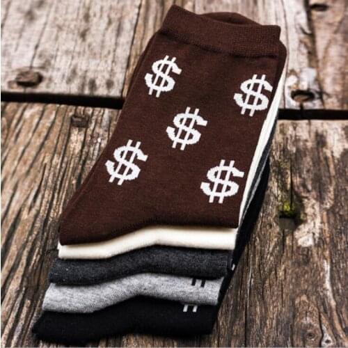 5pcs/lot New Mens Harajuku Money Dollar Patterned Funny Socks