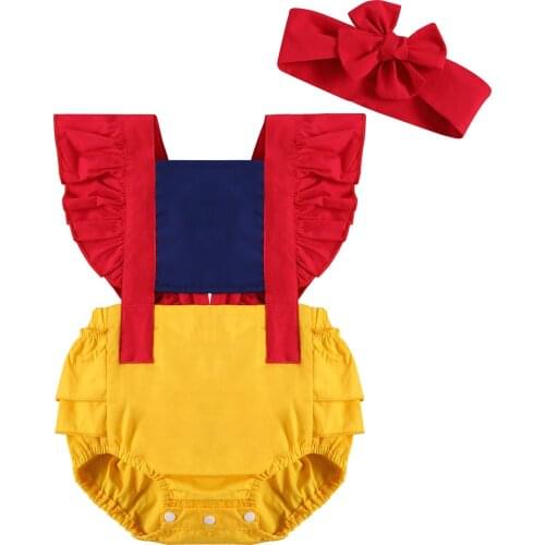 Baby Clothes Princess Newborn Baby Girls Boys Bodysuits Ruffles Short Sleeve Patchwork Backless Party Jumpsuits 0-24M