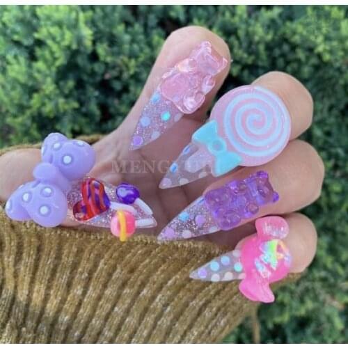 Lovely 3D Nail Charms Kawaii Candy Mixed Resin For Acrylic Nail Art Tips Rhinestones Decoration Manicure Tool