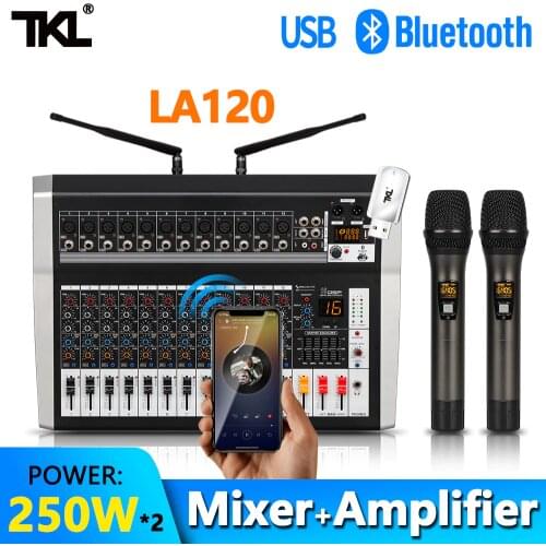 Professional Audio Mixer With Amplifier 250W*2 Wireless Microphone Bluetooth music USB DJ Sound Mixing 16 DSP 48V Phantom Power
