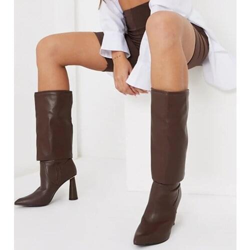 Round High Heel Elegant Ladys Modern Boots Pointy Toe Fashion Knee High Boots Women Calf Boots Great Quality Big Size 43