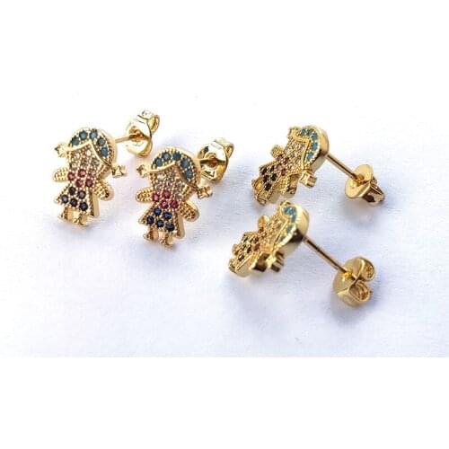 10 Pairs Gold Color Girls shape Stud Earrings,Crystal Rainbow CZ Sparking Zirco Earrings Women fashion Jewelry ER899