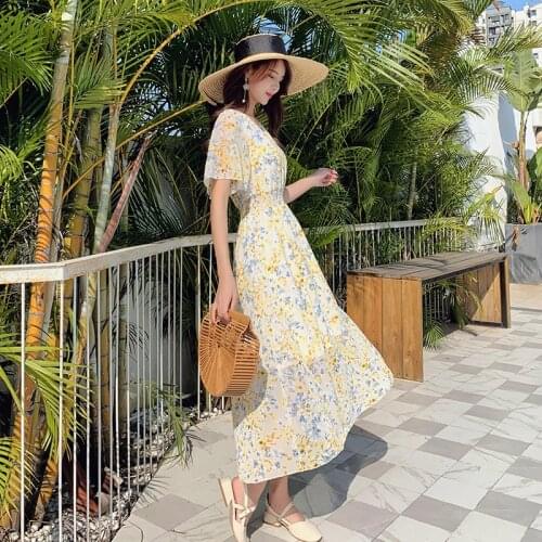 Women Long Floral Chiffon Dress Summer 2021 Runway Elegant Vintage Boho Retro Fairy Casual Sea Beach Vacation Party Vestidos New