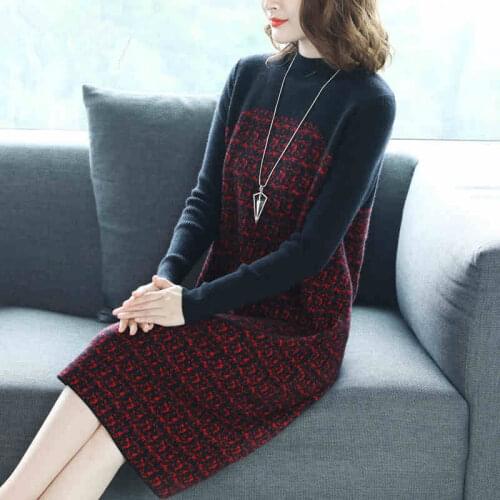 Knitted Sweater Dress Women Autumn Winter 2021 Fashion New Knitting Patchwork Pullovers Sweaters Long Sleeve Plus Size 4XL Y507