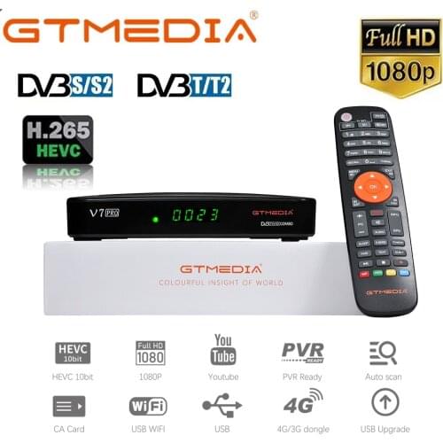 2020 New GTMEDIA V7 Pro (V7 Plus'Next generation) DVB S/S2/S2X/T/T2 HEVC 10bit Decoder support Spain Albertis Tivusat 4G dongle