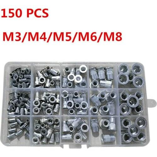 150pcs Aluminum Rivet Nut Kit Metric Rivnut Nutsert Assort M3 M4 M5 M6 M8 Insert Reveting Multi Size Rivet Nuts