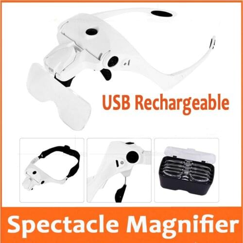 1X 1.5X 2X 2.5X 3.5X USB Rechargeable LED Illluminated Magnifier Head Wearing Glasses Style Helmet Spectacle Magnifying Glass