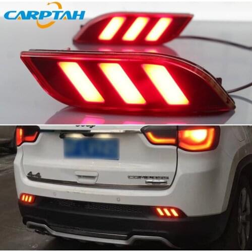 2PCS For Jeep Compass 2017 2018 2019 LED Rear Fog Lamp Car LED Bumper Light Brake Light Reflector 2-in-1 Functions