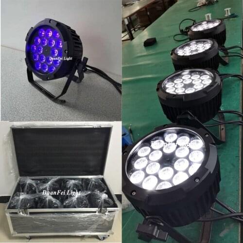 8pcs+flycase) Waterproof Ip65 LED RGBWA UV Flat Par DJ Disco Uplighting LED Par Cans 18*18