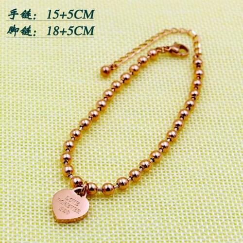 Free Shipping Bead Chain Rose Gold Color Stainless Steel Heart Charms Bracelet