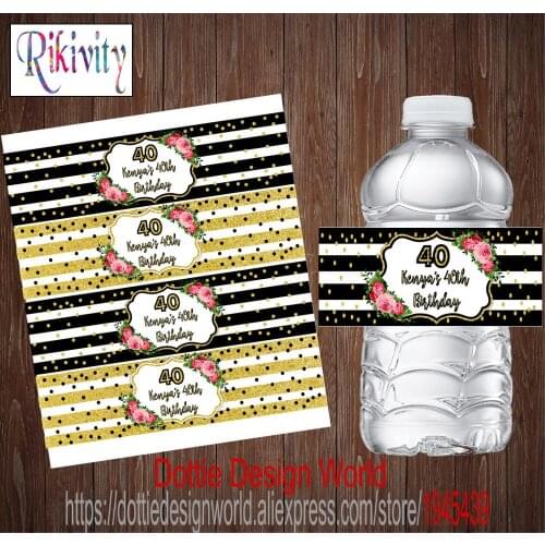 20pcs Custom Glitter Birthday Party Wedding Water Bottle Wine Labels Waterproof Candy Bar Wrapper Sticker Baby Shower Decoration