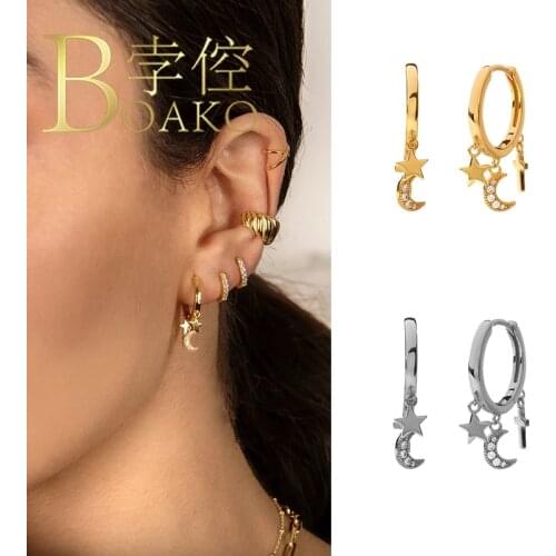 BOAKO Star Moon Zircons Earrings For Women 925 Sterling Silver Piercing Jewelry Earrings Dangle Pendientes Earcuff Серьги #6.1