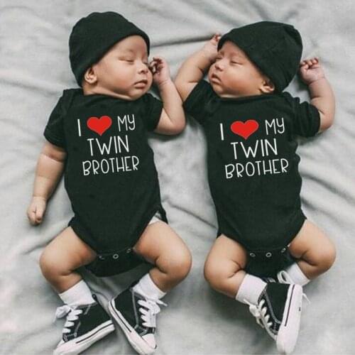 I Love My Twin Brother Letters Print Newborn Baby Bodysuit Short Sleeve Infant Baby Boy Girl Rompers Onesies Baby Twins Clothes