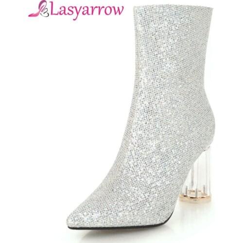 Lasyarrow Chelsea Boots Ankle Boots Fashion Female Brand Shoes Woman Autumn Winter Warm Motorcycle Boots for Woman High Heels