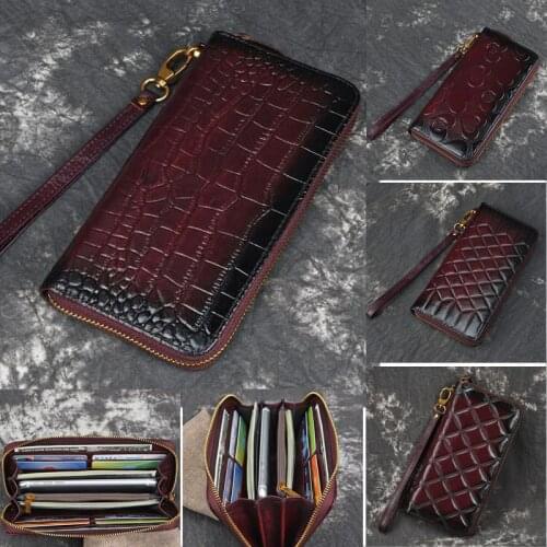 Natural Skin Long Wallet Money Handy Bag ID Card Holder for Female High Quality Embossed Clutch Bags Women Genuine Leather Purse
