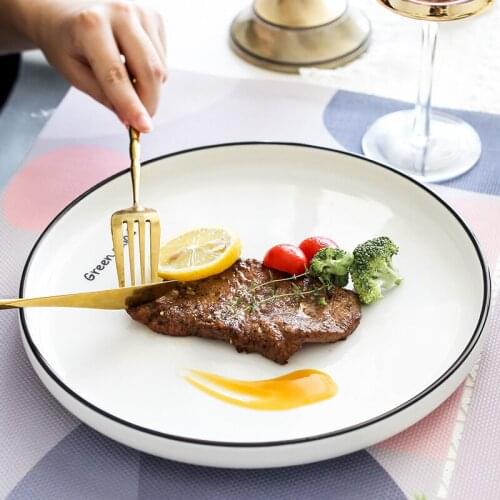 Nordic ceramic western food plate black steak spaghetti flat home dish 10 inches