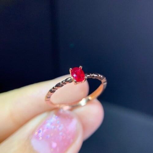 Cute Small Ruby Silver Ring for Daily Wear 3mm*4mm Natural Ruby Ring Solid 925 Silver Ruby Jewelry Gift for Woman