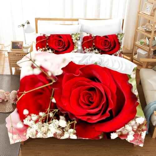 Red Rose Bedding Set Flowers Duvet Cover Sets Comforter Bed Linen Twin Queen King Single Size Dropshipping Gift Valentines Day