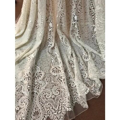 Embroidered Tulle Lace Fabric S-8113 with full beads African French Lace Fabric with High Quality