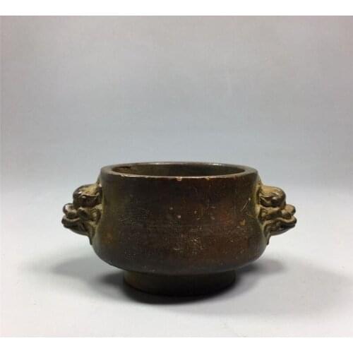 Small censer, tea favorite, retro double lions, incense burner, line incense burner, round retro incense burner