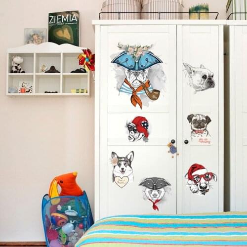 Cute Dressing Dogs Wall Stickers For Home Decoration Cartoon Animals Mural Art Diy Kids Room Bedroom Wall Decal