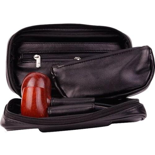 Multifunction High-grade Soft PU Leather Bag Clutch for 2 Pipes Tobacco Smoking Pipe Case/ Smoking Tools Accessories
