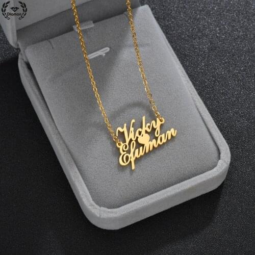 Diamon Personalized Fashion Stainless Steel Necklace For Women Custom Name Letters 3 Colors Heart Pendant Jewelry Couple Gift
