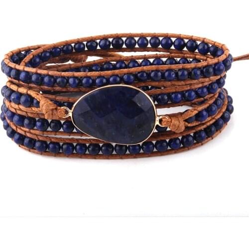 Fashion Beaded Jewelry Bracelet Handmade Long Natural Stones and Stone Charm 5 Strands Wrap Bracelets DropShipping